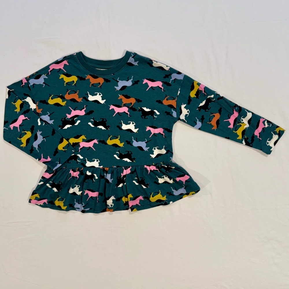 Hanna Andersson Peplum Top Girls 6-7 120 cm Gallop Unicorns Long Sleeves Spring